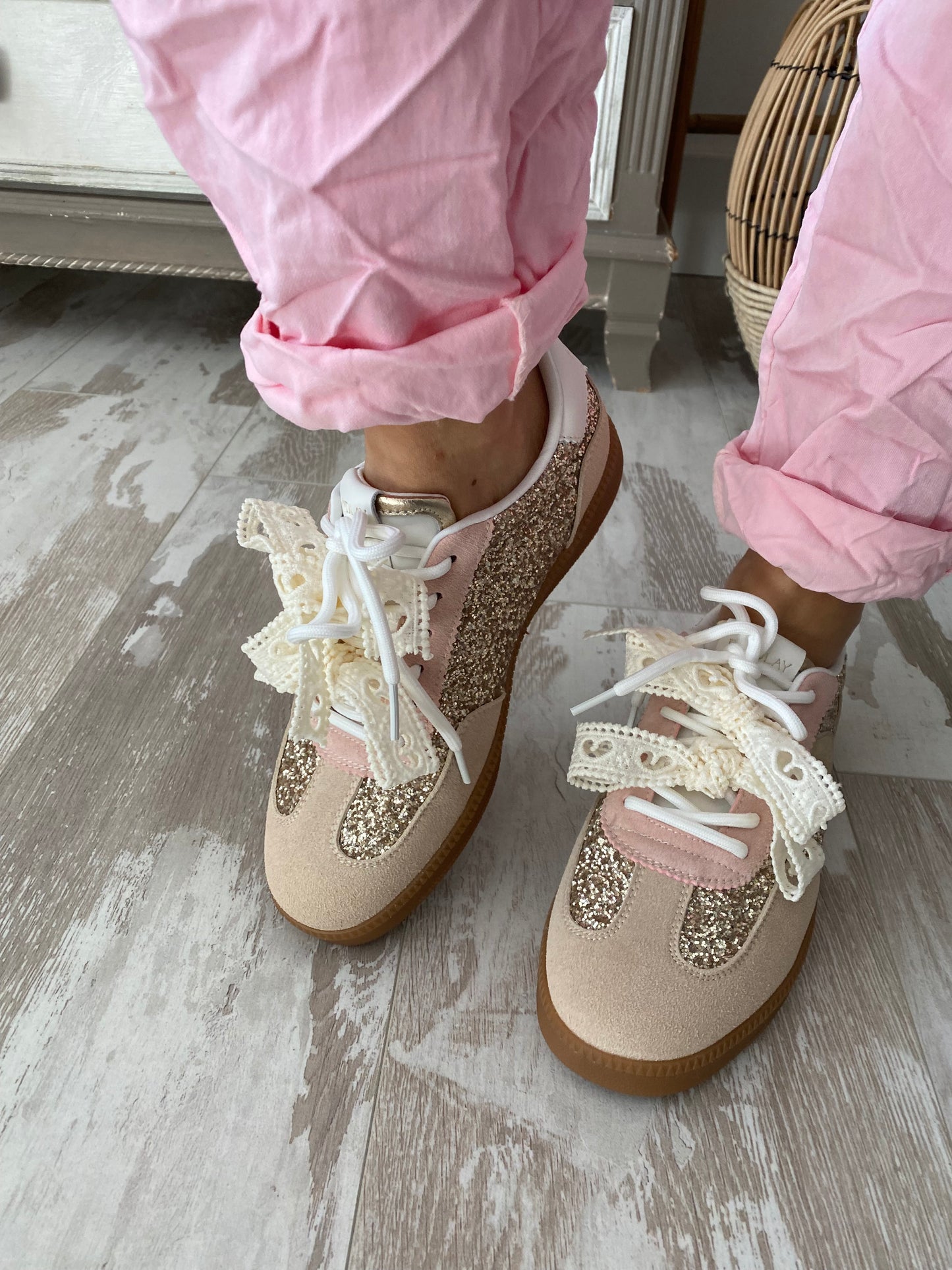 Sneakers femme rose pailletées