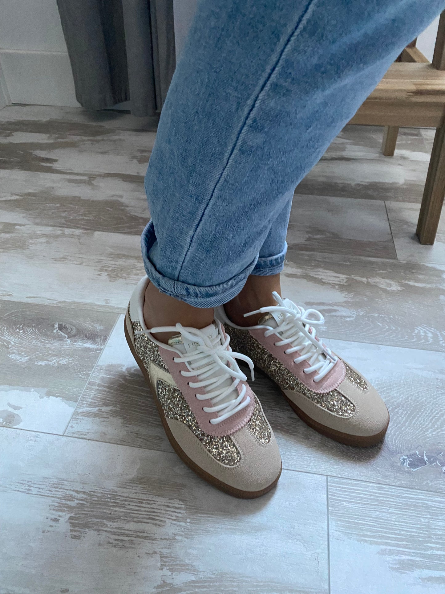 Sneakers femme rose pailletées