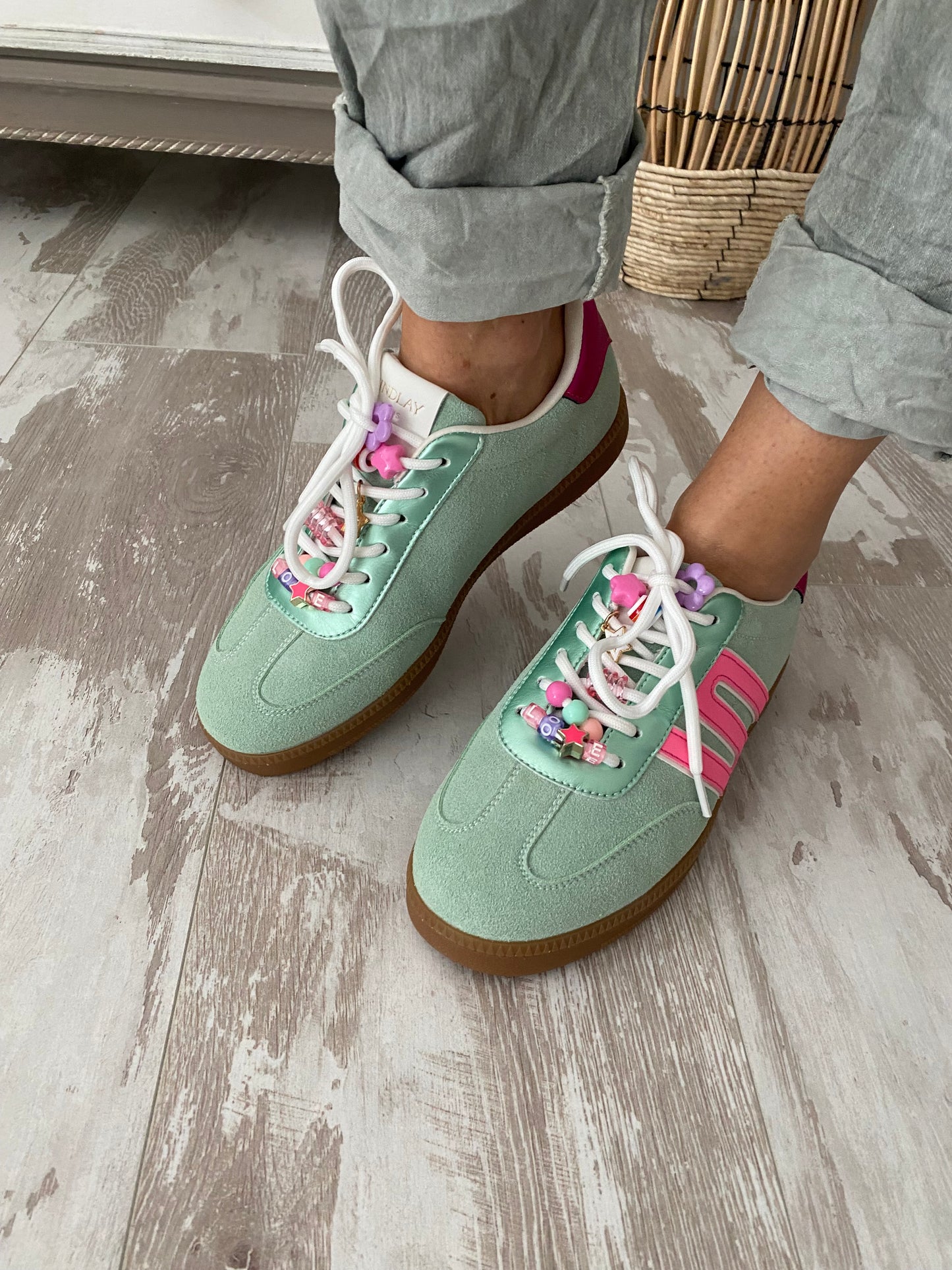 Sneakers femme vert pastel semelle gomme