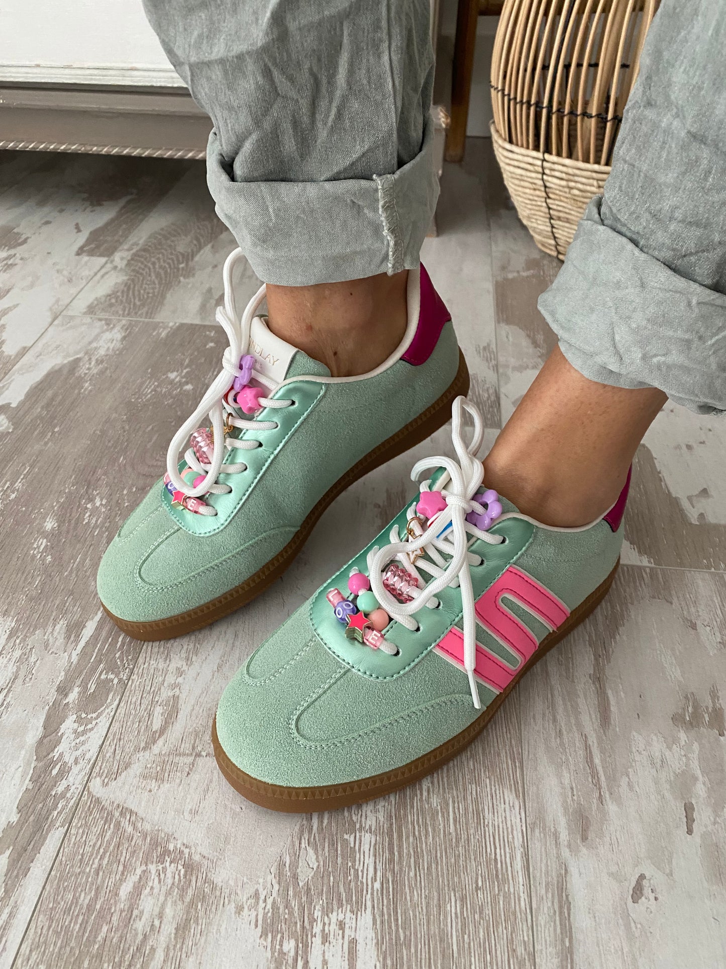 Sneakers femme vert pastel semelle gomme