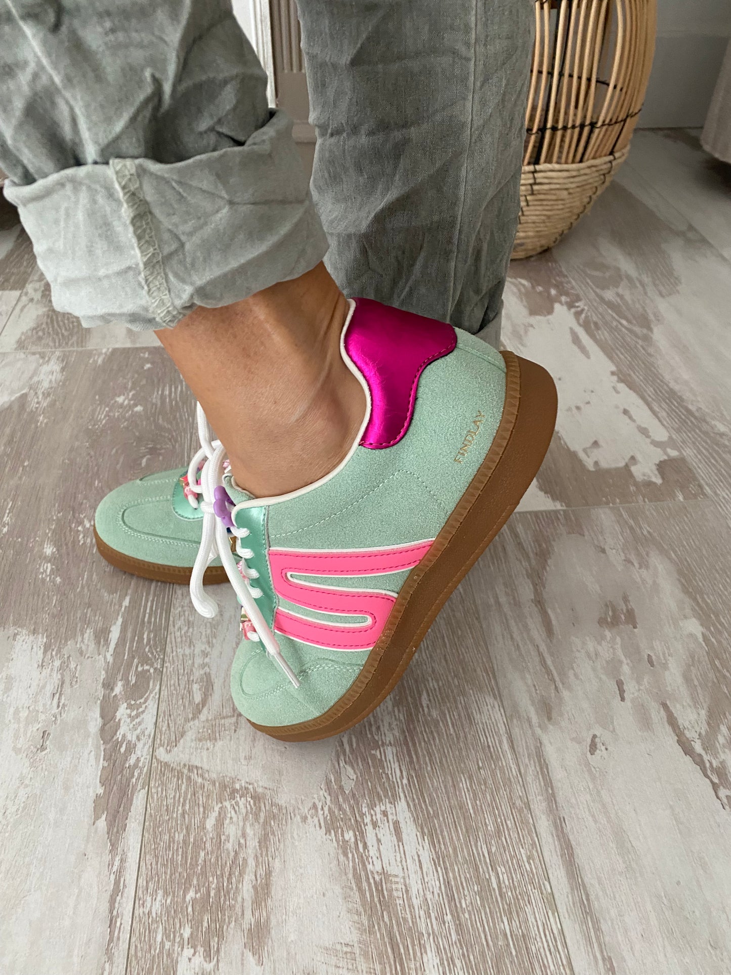 Sneakers femme vert pastel semelle gomme