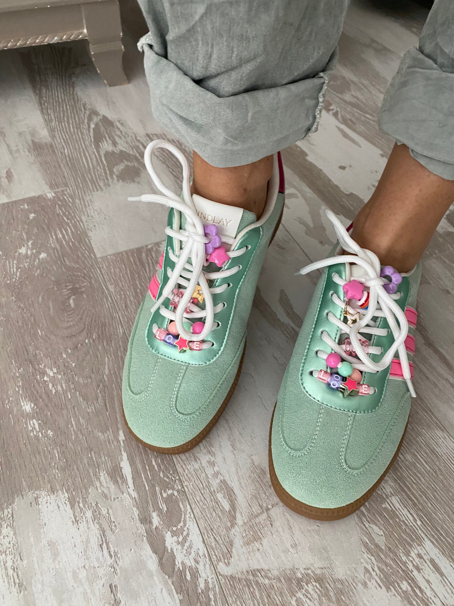Sneakers femme vert pastel semelle gomme